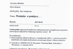 Certyfikat - Lekarz dentysta Karolina Dranka - Protetyka w praktyce