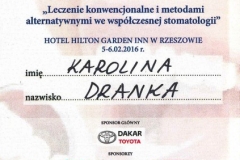 Certyfikat - Lekarz dentysta Karolina Dranka - Stomatolog Rzeszów